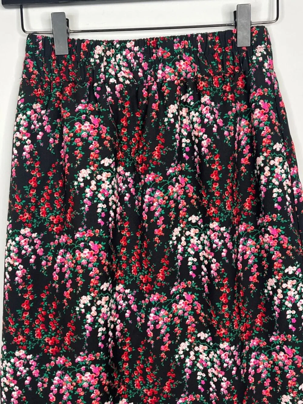 J Crew Floral Midi Skirt Womens XSP Black Pink Pull On Petite Casual